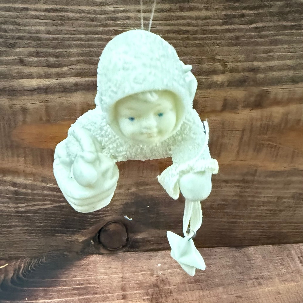 Department 56 Snowbabies Bisque Porcelain Winged Ornament with Star Basket